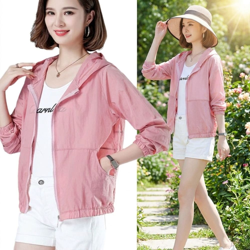 薄い日焼け止め服抗 UV ルーズレジャーフード付き生き抜く日焼け防止速乾性夏長袖ジャケット夏