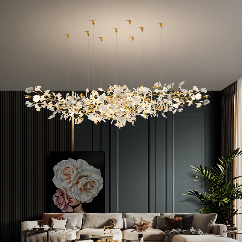 Ginkgo leaf stairwell long chandelier atmospheric light luxury villa duplex building loft hotel lobby creative art lamps