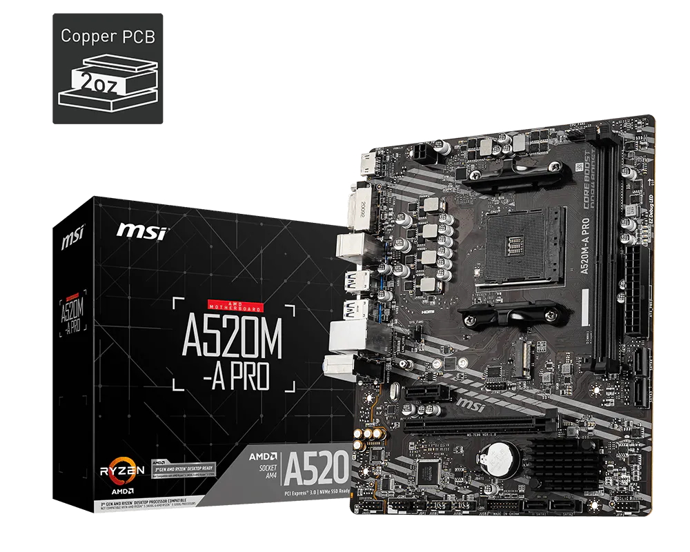 MSI A520M-A PRO マザーボード A520M ソケット AM4 2x DDR4 64 ギガバイト M.2 Micro-ATX サポート Ryzen 5700X 5600G 5300G 4500 3500 3900 cpu