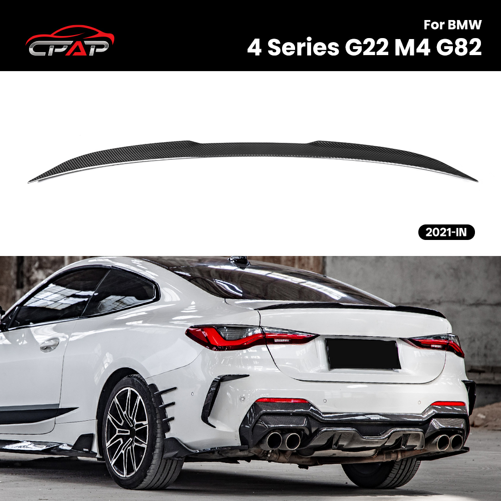 BMW 4 シリーズ G22 M4 G82 M スタイルリアルドライカーボンファイバーリアトランクルーフスポイラーブーツウィング 2021-IN