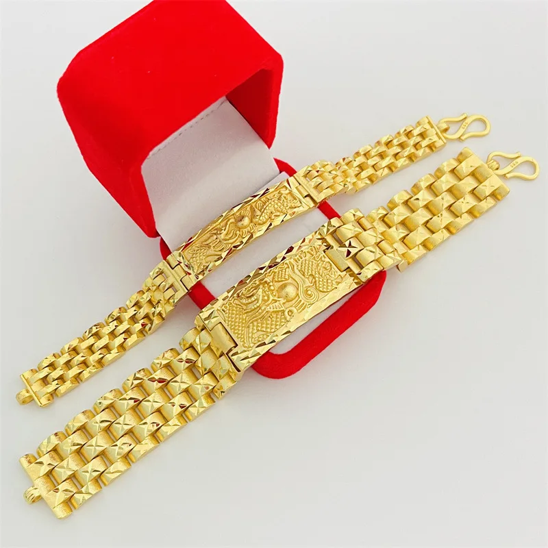 豪華 24K 本金 龍と鳳凰 手行ブレスレット au9999 ゴールド 型押し 龍柄 手飾り 男女兼用