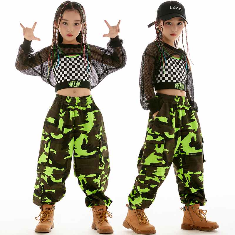 新しい社交ヒップホップダンス服女の子ジャズパフォーマンス衣装長袖黒ネットトップスルーズパンツファッションスーツ BL9568