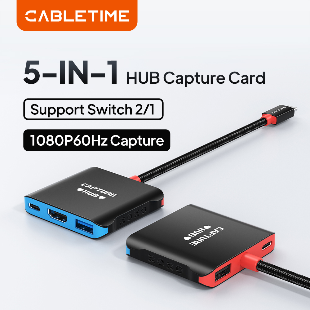 CABLETIME 5 in 1 ハブ キャプチャ カード 1080P@60Hz 5Gbps TV ドック USB C ドッキング ステーション スイッチ 1/2/OLED Macbook ラップトップ用