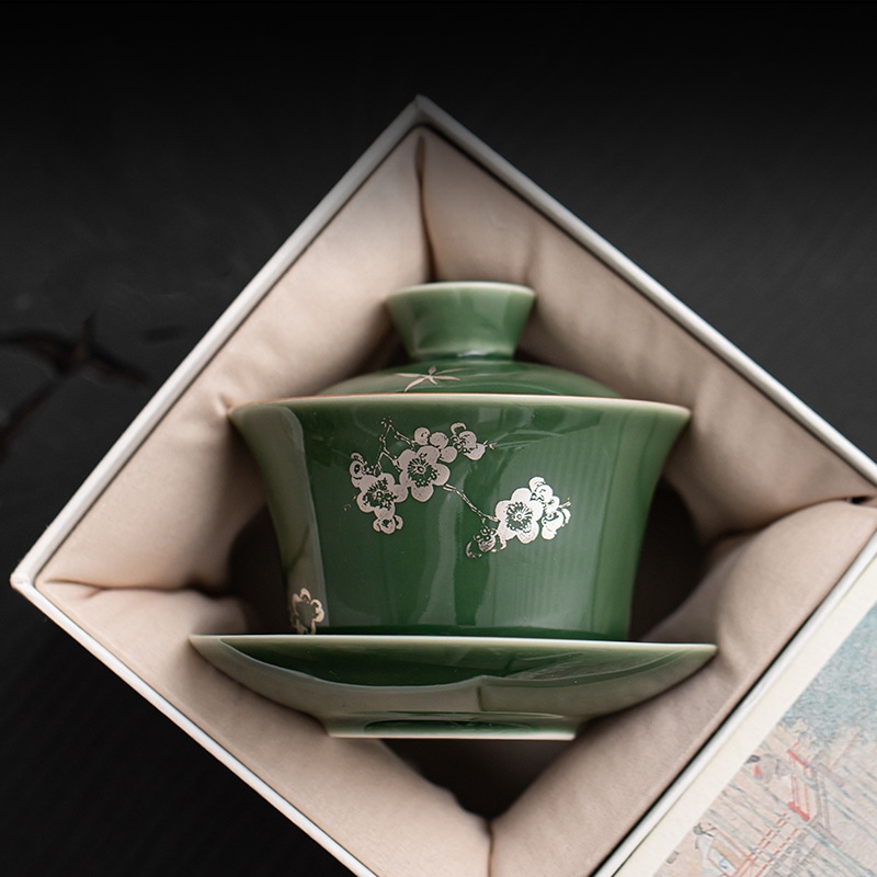緑竹磁器 Gaiwan 茶チュリーン蓋梅茶器カンフー茶道セット茶碗茶碗
