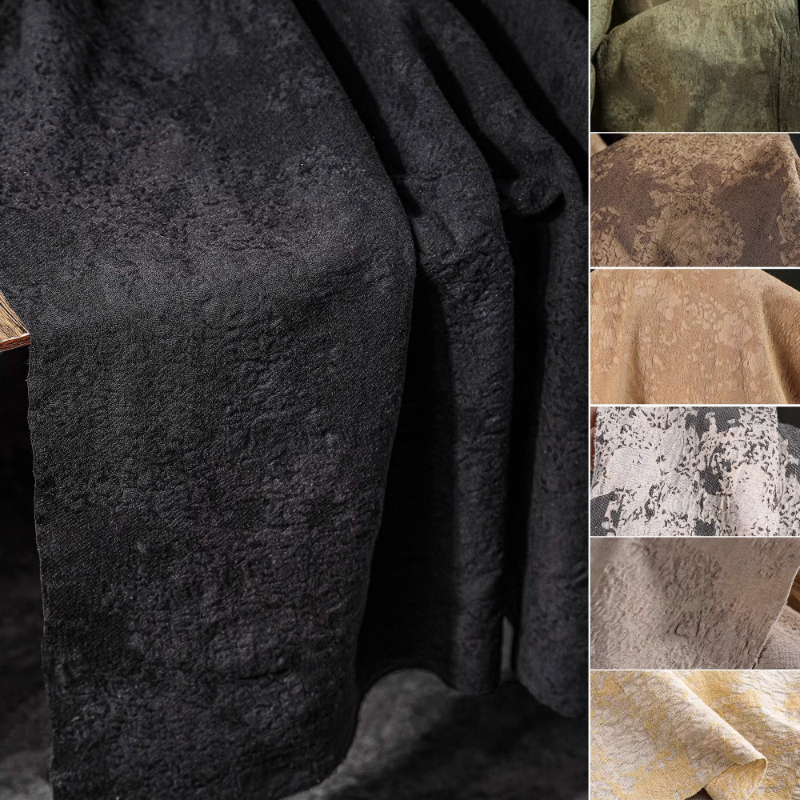 Black Distressed Linen Wrinkle Fabric Handmade Sewing DIY Textured Jacquard Trench Coat Suit Designer Decoration Crafts Material