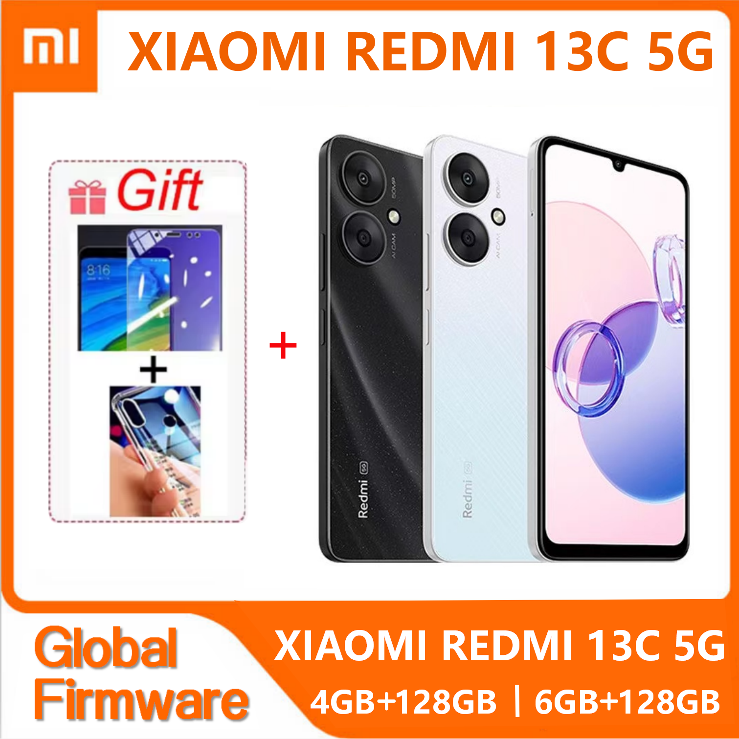 オリジナル Redmi 13C 5G スマートフォン 4 ギガバイト/6 ギガバイト 128 ギガバイト 5000mAh 寸法 6100 6.74 "超大型ディスプレイ 50MP 5MP AI カメラ 18 ワットバッテリー