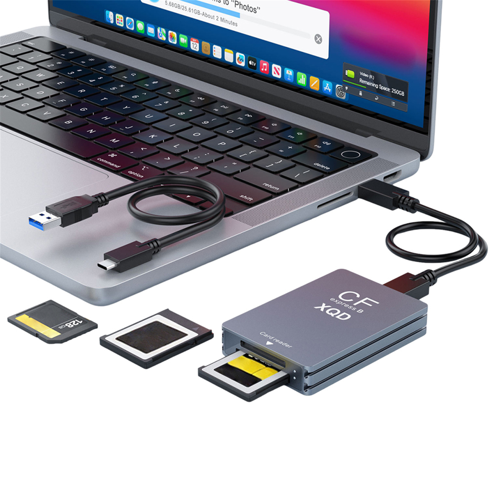 10Gbps ポータブル CF Express カード リーダー 3-in-1 CFexpress タイプ B カード リーダー アダプター プロの映画製作者 コンテンツ クリエーター用