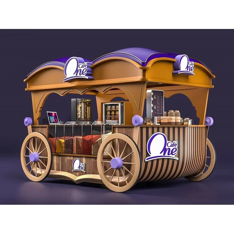 Mobile Coffee Food Trailer with Wheels Hot Selling - Street Cart Mall Coffee Booth Design Retail Food Booth Cafe Counter