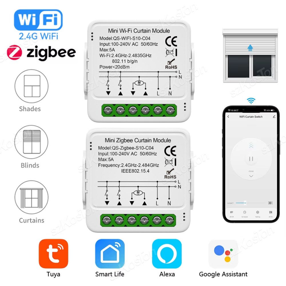 Tuya スマート WiFi ZigBee カーテンモジュール ブラインド ローラー シャッター 電動モーター スマート カーテン スイッチ Alexa Google Home と連携