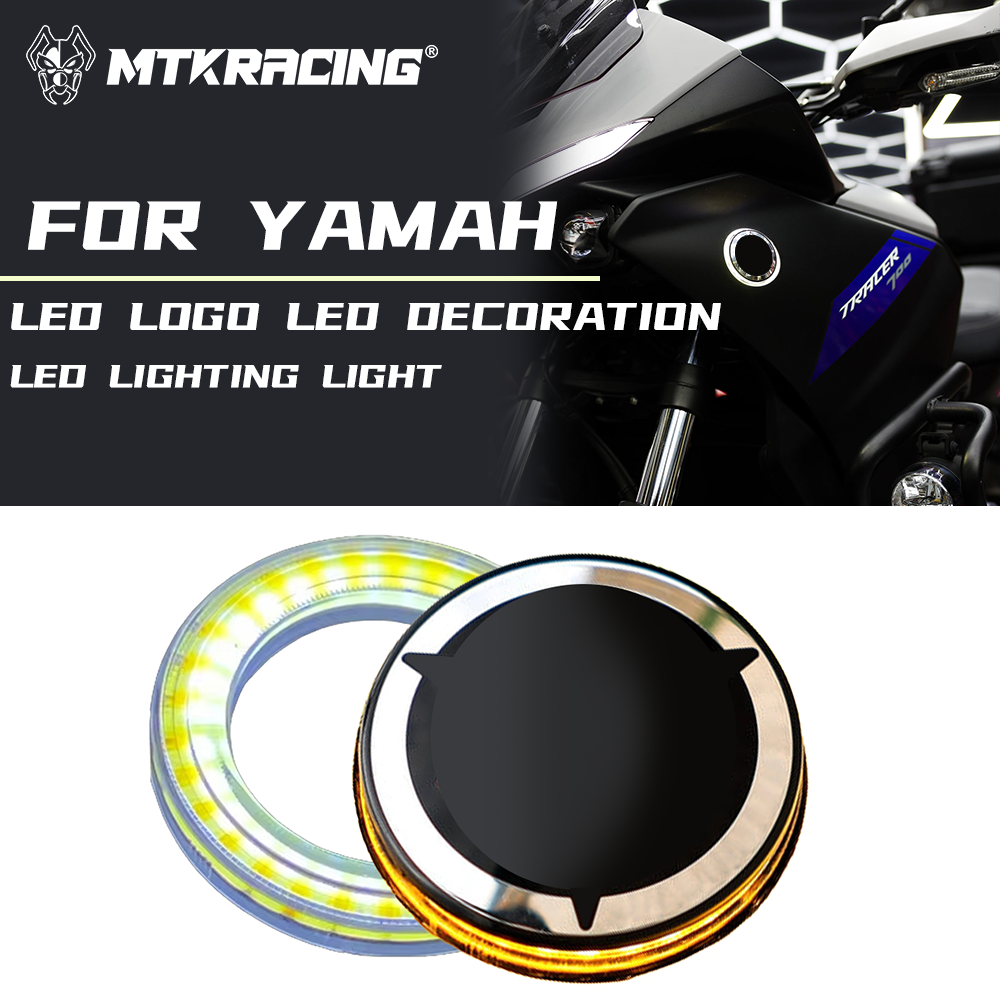 MTKRACING ヤマハ LED エンジェルアイズ 50 ミリメートルオートバイライト COB サークル防水ホワイト/イエローリングライトロゴ