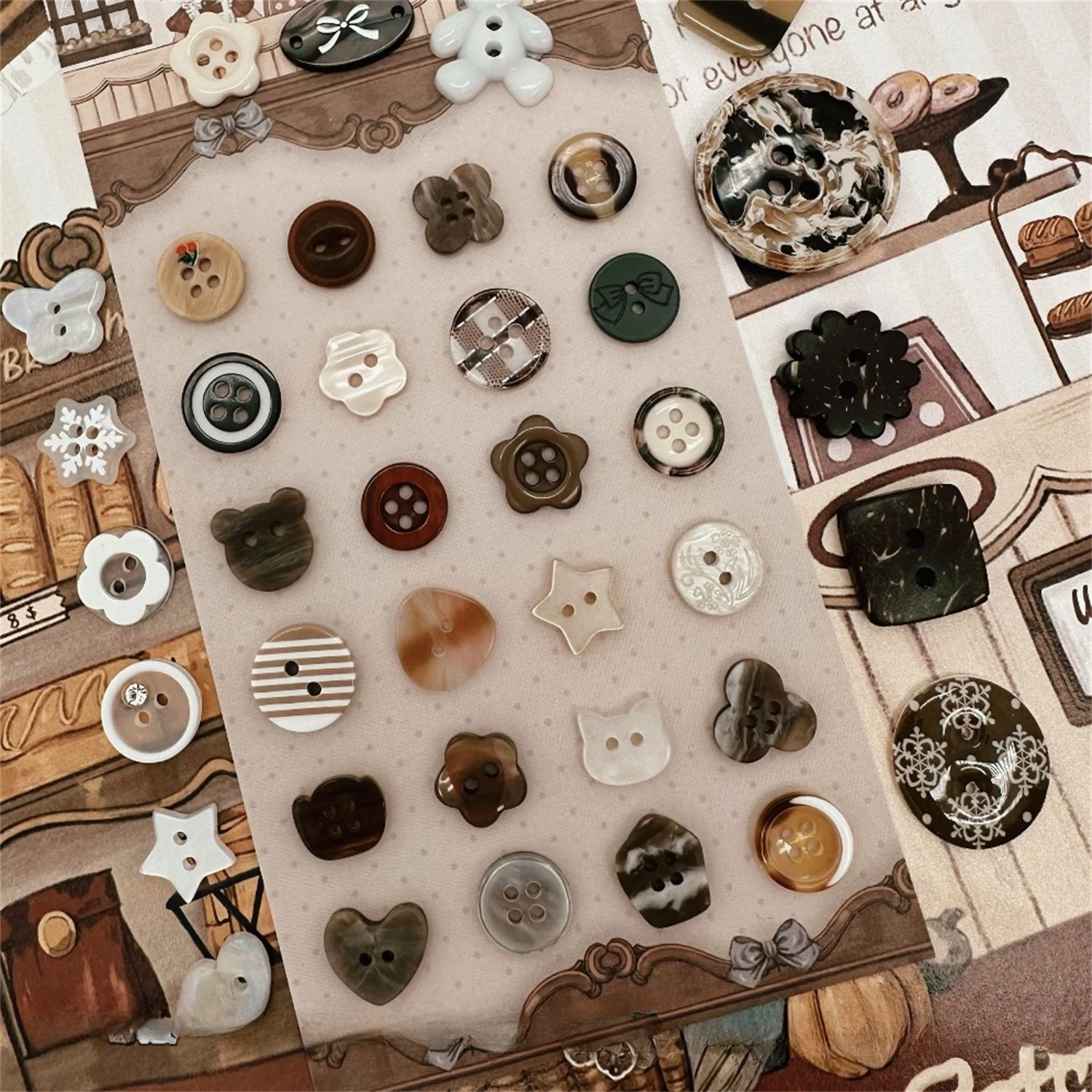 クラシックシンプルな美容メイラード色ボタンレトロ DIY マニュアル装飾材料インビーズベビー服手作りアクセサリー