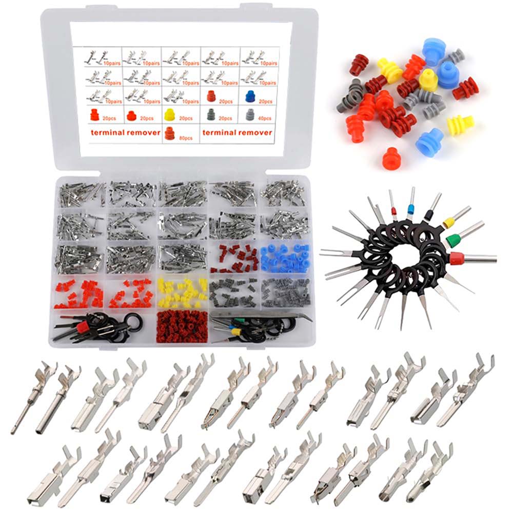 500Pcs Connector Kit Terminal Pin Automotive Car Electrical 1/1.5/1.8/2.2/2.8/3.5mm Male&Female Wire Pins,Seals,Removal Tool Kit
