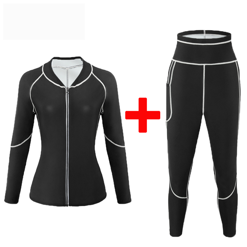 サウナスーツ女性用ジム服セットランニングフィットネスエクササイズスポーツウェアパンツ減量発汗スポーツスーツワークアウトトップス