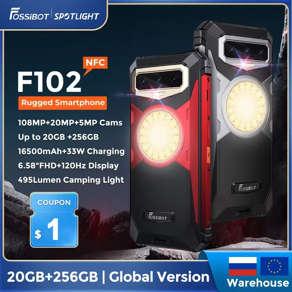 FOSSiBOT F102 頑丈なスマートフォン 16500mAh 20 ギガバイト 256 ギガバイトの Android 13 携帯電話 120HZ 6.58 FHD IPS ディスプレイ Helio G99 携帯電話 NFC