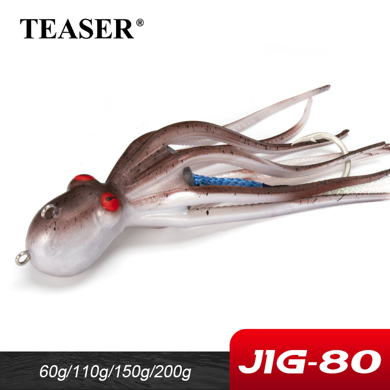 ティーザーオクトベーダー 110 グラム 150 グラム 200 グラム TPE タコイカソフトジグ UV 発光スロートローリングスローピッチジギング餌アシストフック付き