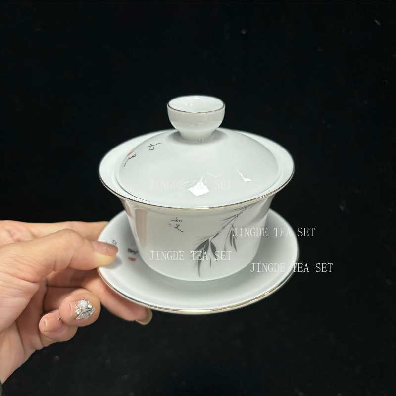 景徳鎮セラミック Gaiwan ティーボウル白磁ティーメーカーカバー付きティーカップ中国茶セット用品家庭用箸置き