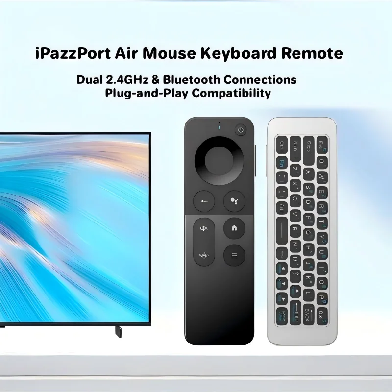 IPazzPort 2.4G & Bluetooth Mini Wireless Keyboard Air Mouse - Plug & Play Handheld Remote for Smart TV, Android TV Box, PC, Proj