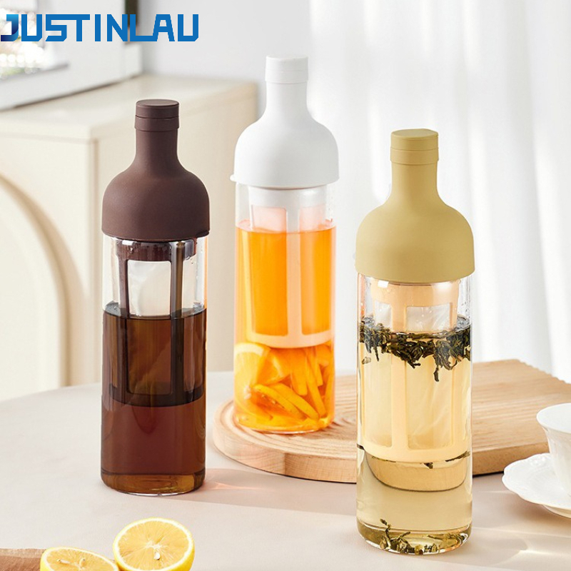 JUSTINLAU 1L 水出しコーヒーポット高ホウケイ酸ガラス取り外し可能な醸造ボトル醸造フルーツティーケトル家庭用コーヒーポット