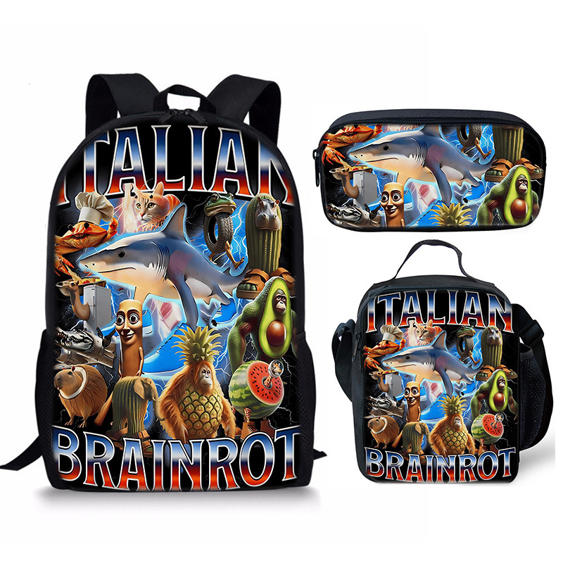 新しいイタリア Brainrot 山と海クラシック外国木製スティックバックパック通気性と耐久性のあるバックパック食事バッグペンバッグ