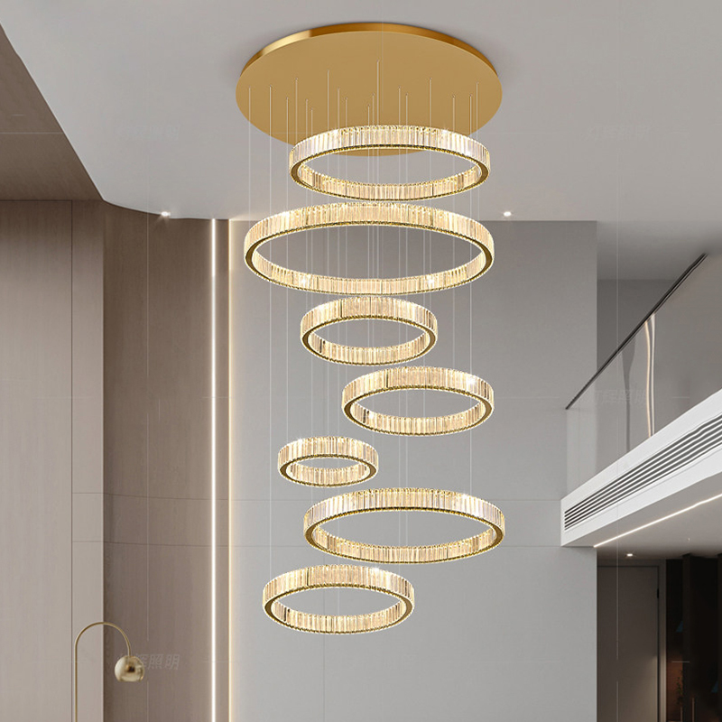 現代の家の階段クリスタルシャンデリア、リビングルームのシャンデリア、屋内照明シーリングランプ、ペンダントLEDシャンデリア、屋内l