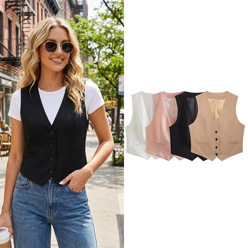 Willshela 女性ファッション固体シングルブレストチョッキベストヴィンテージノースリーブジャケット女性シックな女性タンクトップ