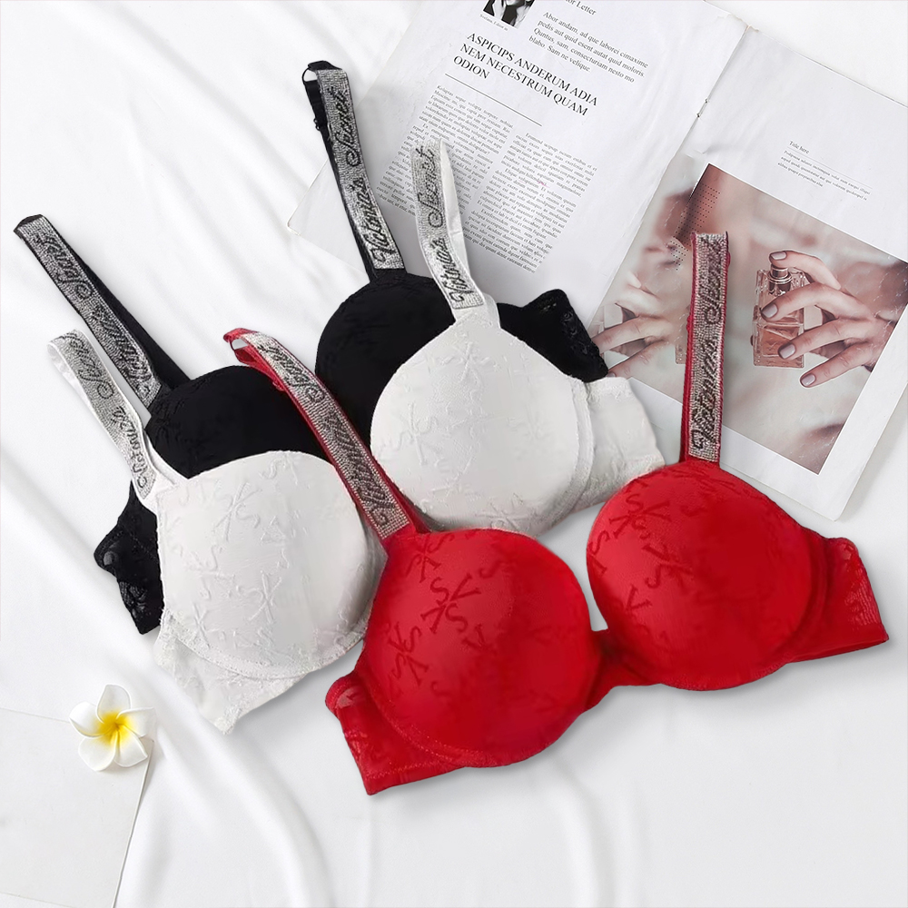 Victoria's Secret Lingerie Set Heart Pattern Trim Stretchy Breathable underwear Set Women's Sexy Lace Bralette Bra and Panty Set