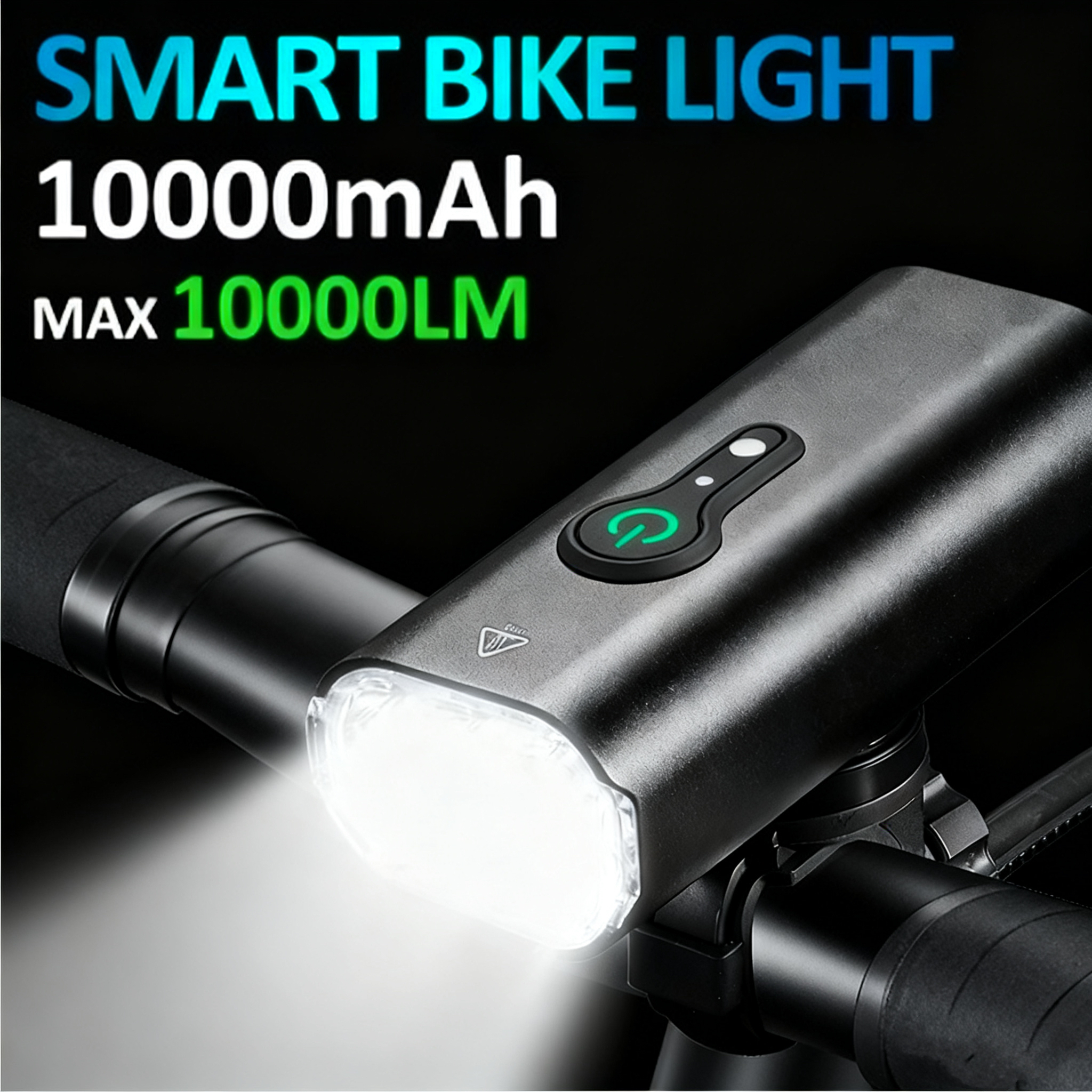 10000mAh スマート自転車ヘッドライト、10000 ルーメン、USB 充電式、防水、夜間走行用マウンテンバイク ライト装置