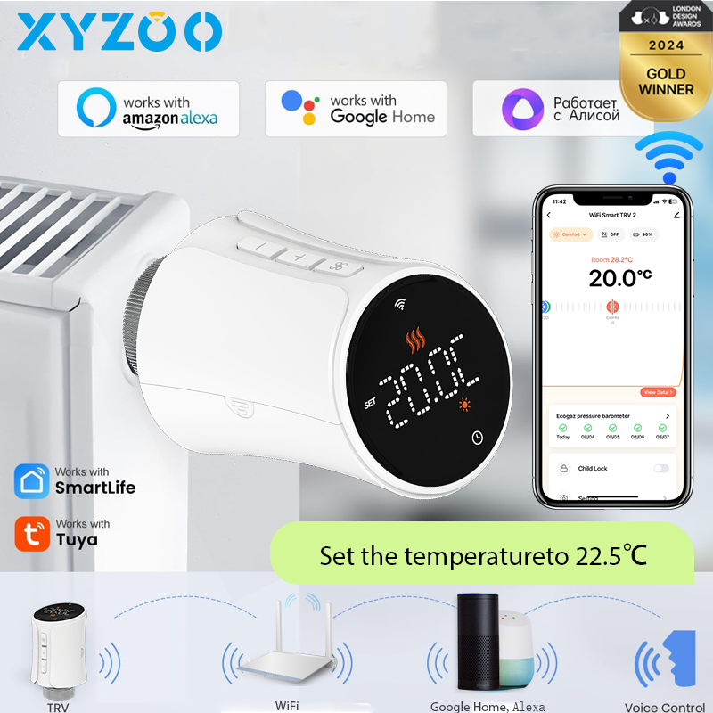 スマート WiFi サーモスタット ラジエーター アクチュエーター Tuya TRV サーモスタット バルブ 加熱温度コントローラー 音声 Alexa Google ホーム アリス