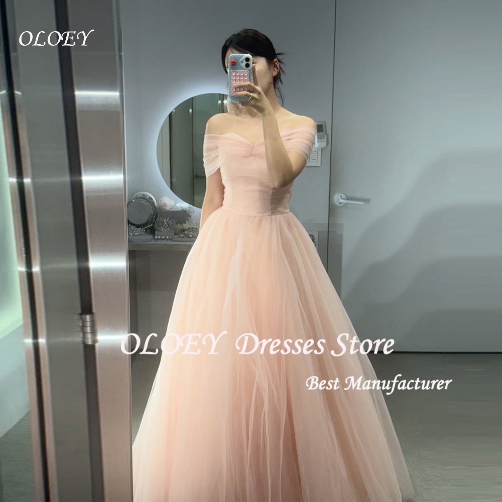 OLOEY 妖精オフショルダーチュール A ラインイブニングドレス韓国写真撮影の結婚式 A ラインウエディングドレスカスタマイズプリンセス