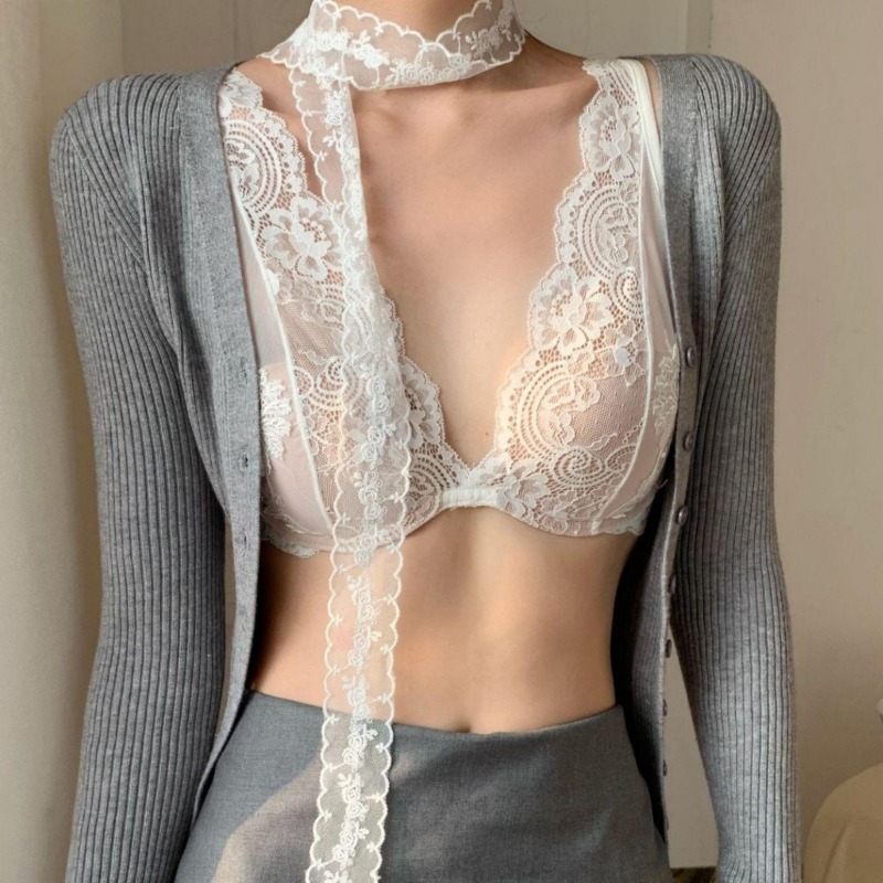 Women Lace Bra Set Seamless Ultra Thin Underwear Comfort Tank Embroidery Intimate Bandeau Underwear Push Up Bra Lingerie & Panty