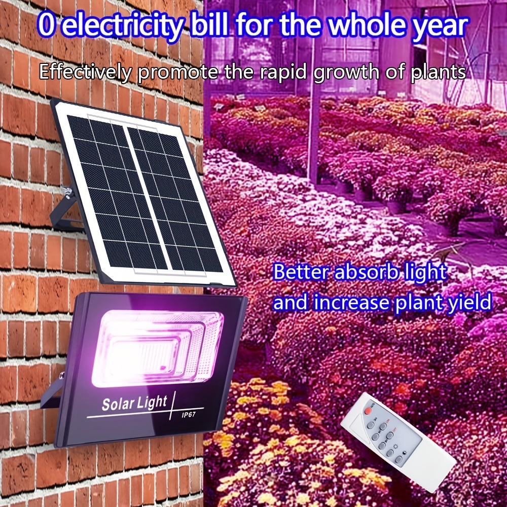 フルスペクトル投光器ソーラーLED成長ライト、リモート防水フィトランランプ付き屋内水耕温室花植物用