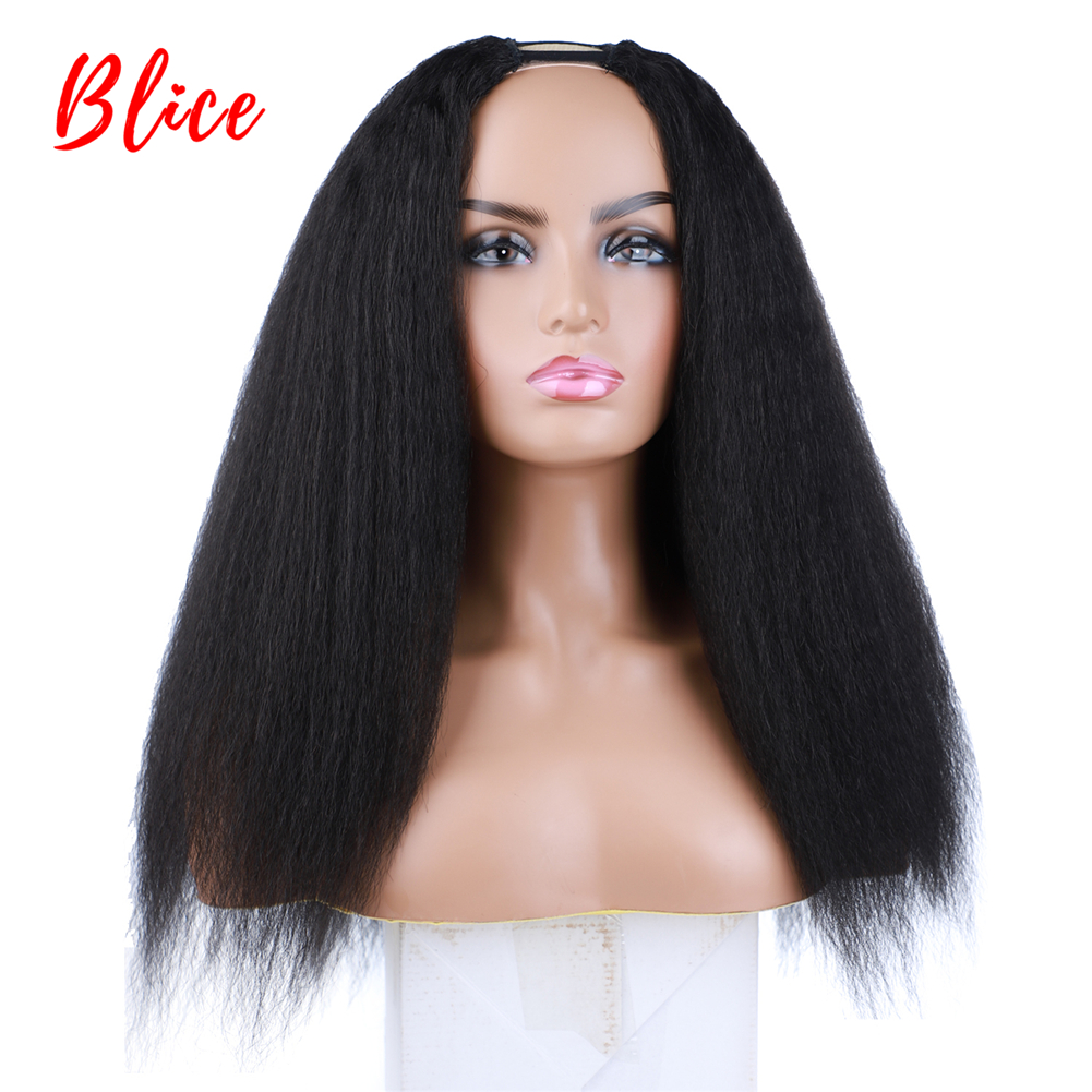 Blice18-22 "アフロ変態ストレート U 部分ナチュラルブラックカラーヘアウィッグ 130 密度耐熱合成デイリーウィッグ女性のための