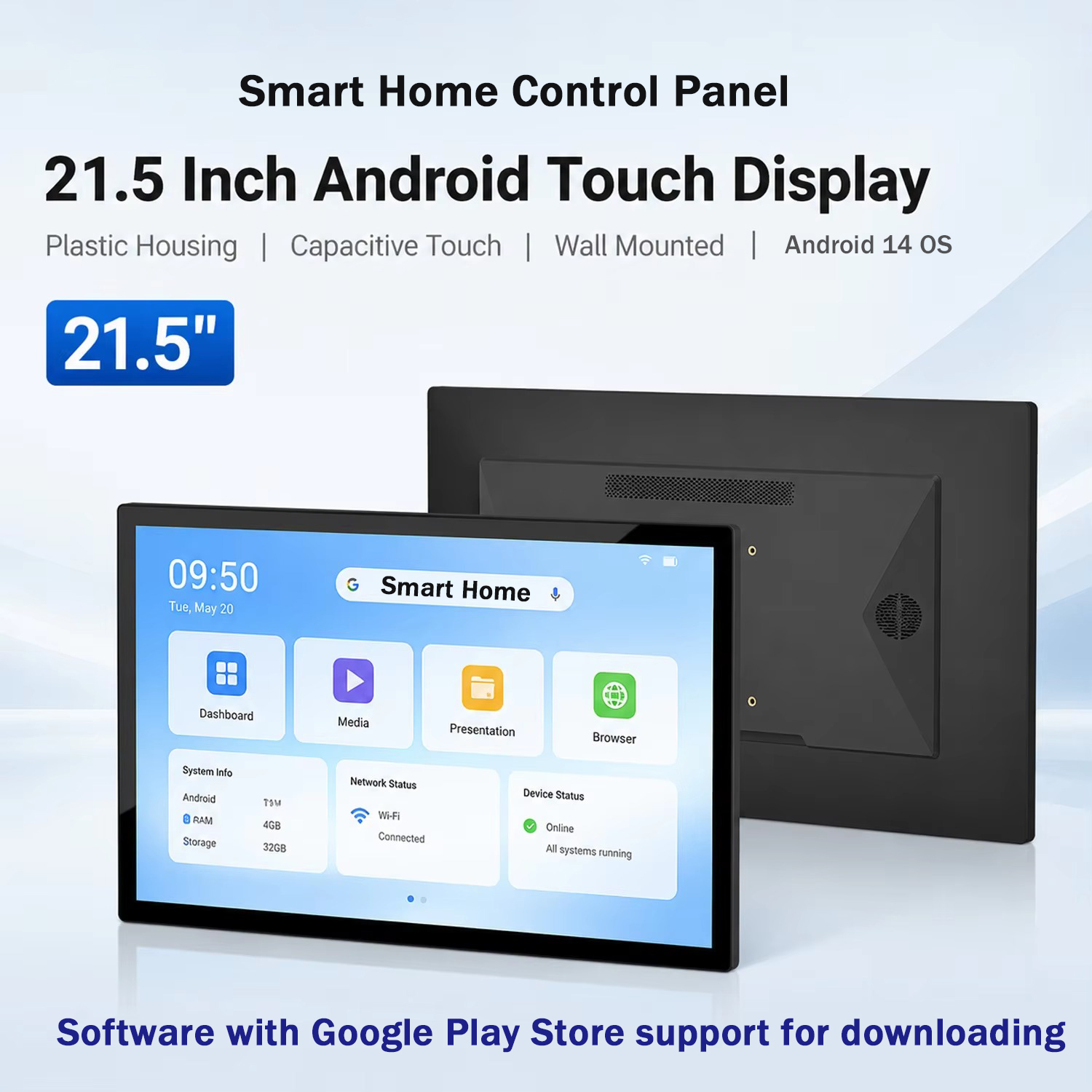 2026 新しいナローベゼル 21.5 インチ壁掛け Android 14 タブレット スマート ホーム コントロール パネル (PoE、HDMI、カメラ、Play ストア付き)