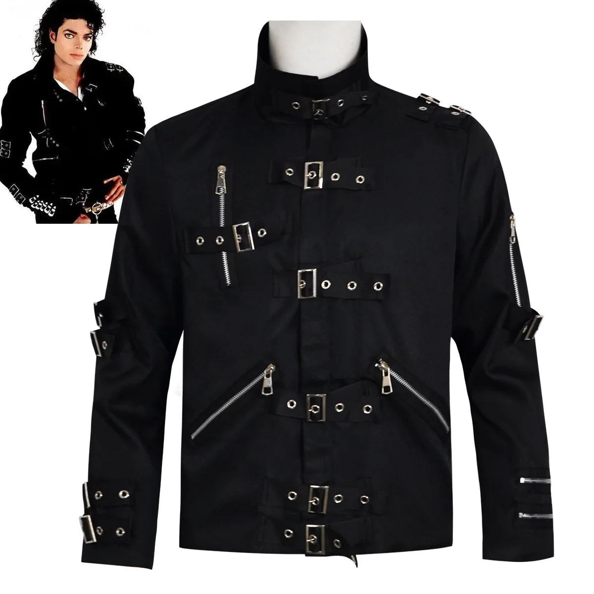 マイケル・ジャクソンコスプレ衣装 BAD パンクジャケット黒スリム BAD ジャケット衣装の服マンアドーアスター偽者