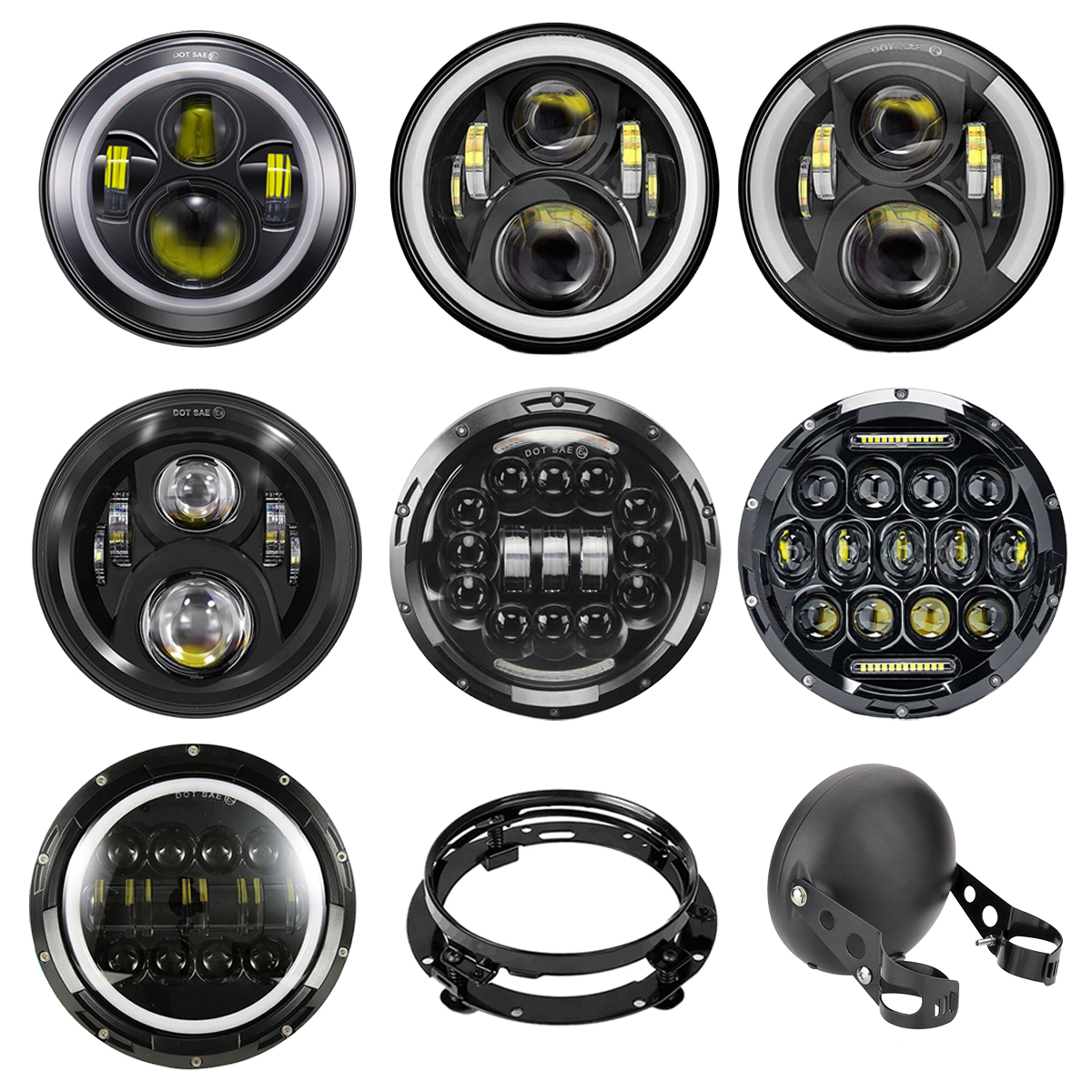 7 インチ LED 自動ヘッドライトオートバイ LED ヘッドライト DRL エンジェルアイハーレーホンダヤマハジープランダ Niva 都市車 H4 ヘッドランプ