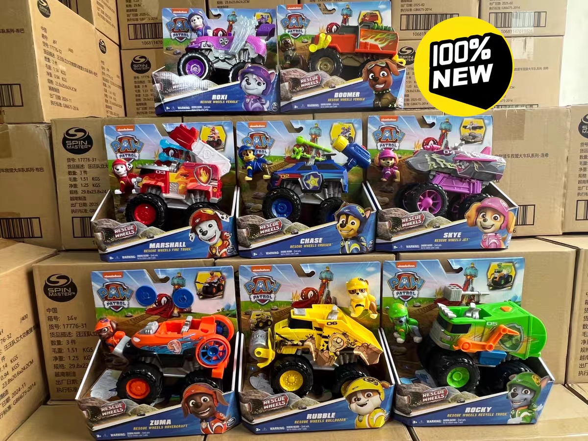 オリジナルパウパトロールレスキューホイールチェイスマーシャルロッキーロキシースカイブーマーズマ瓦礫車両おもちゃグッズアクションフィギュア付き