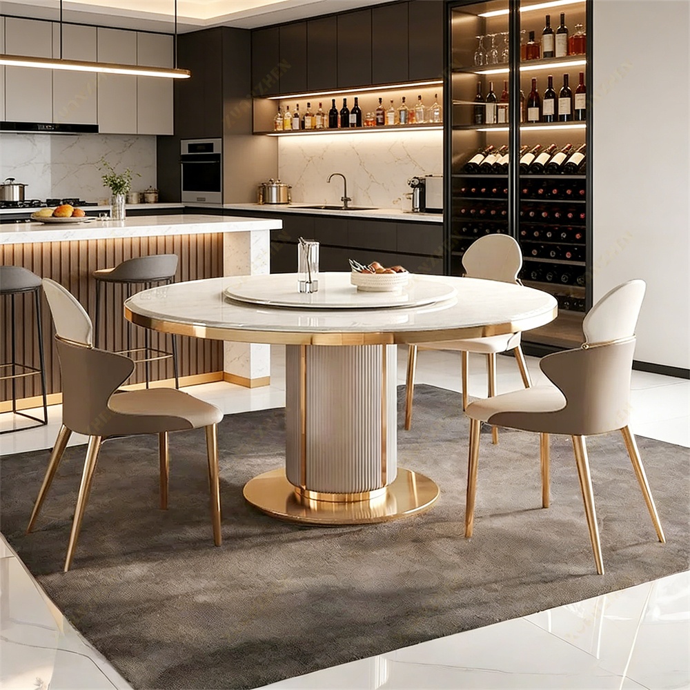 # Furniture Modern Dining Table Set Luxury Marble Round  Dinning Table Set 6