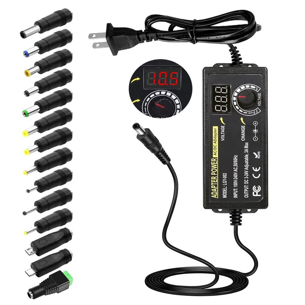 3V-24V 3A 72W 調整可能な電源アダプタ、マルチ電圧 100V-240V AC ～ DC 9V 12V 15V 16V 18V 19V 20V AC/DC 可変電源
