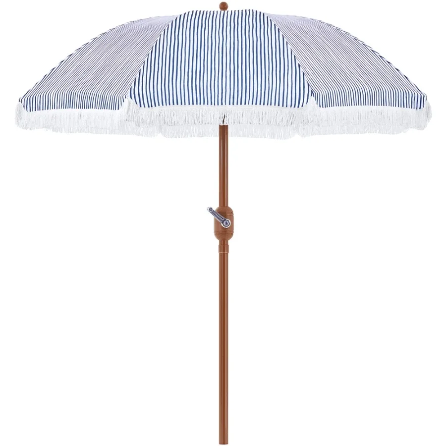 9Ft Garden Patio Umbrella with Crank Operating Mechanism, Blue/White, Polyester Fabric, UV-Resistant and Weatherproof