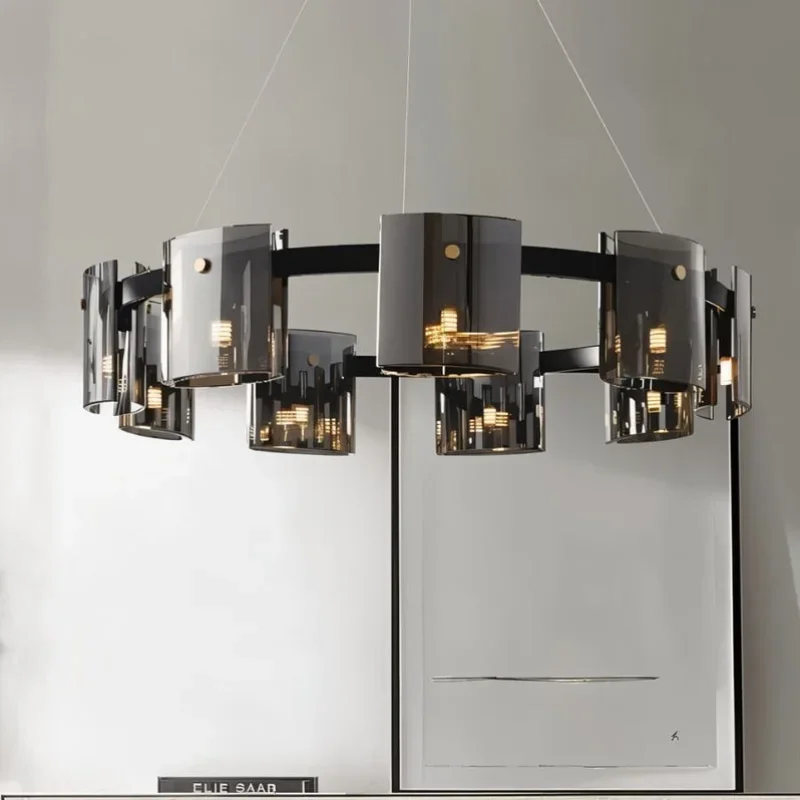 ポストモダン LED アンバースモーキーガラス照明高級天井シャンデリアダイニングテーブルリビングベッドルームペンダントランプ器具