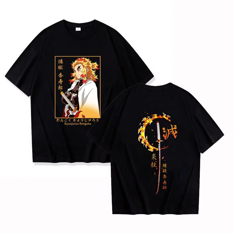 2026 デーモンスレイヤー煉獄杏寿郎純粋な綿 Tシャツ 2026 夏の新アニメプリントルーズカジュアル親子半袖トップ