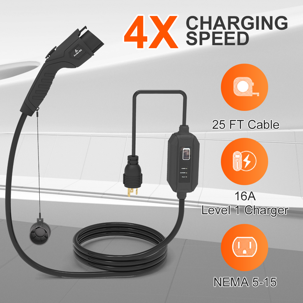 3.5KW 調整可能なポータブル Ev 充電コントローラ SAE J1772 タイプ 1 コネクタ Evse 充電ケーブル 8a 10a 13a 16a