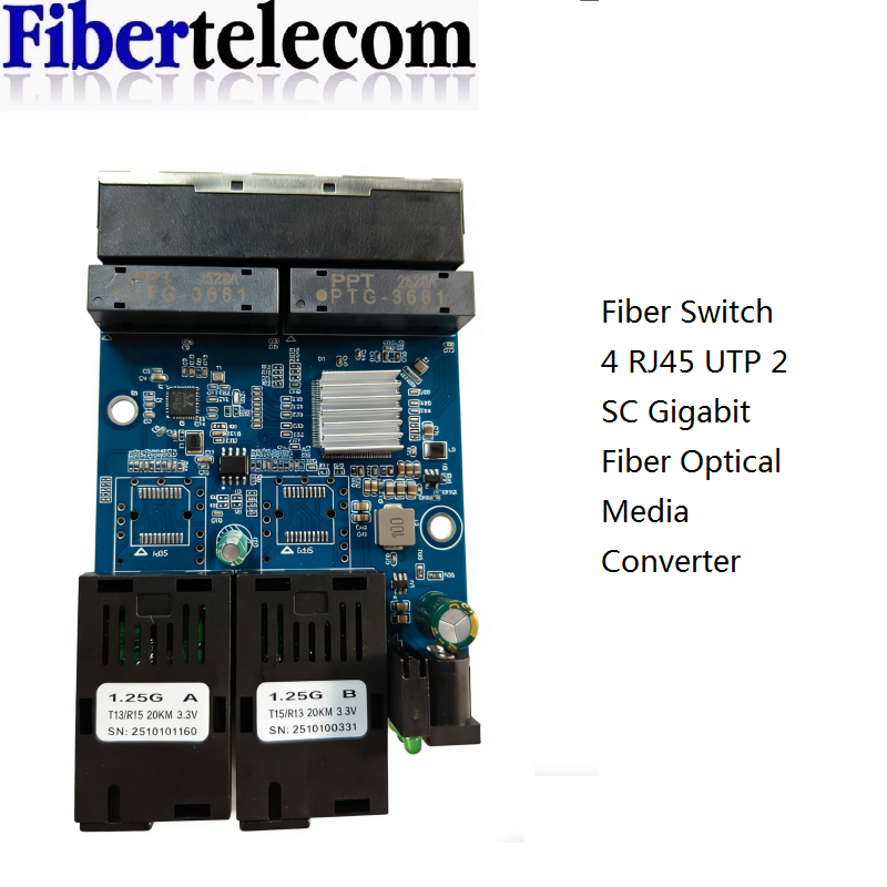 ファイバースイッチ 4 RJ45 UTP 2 SC ギガビットファイバー光メディアコンバータ 2SC 4 RJ45 2G4E イーサネット PCBA ボード
