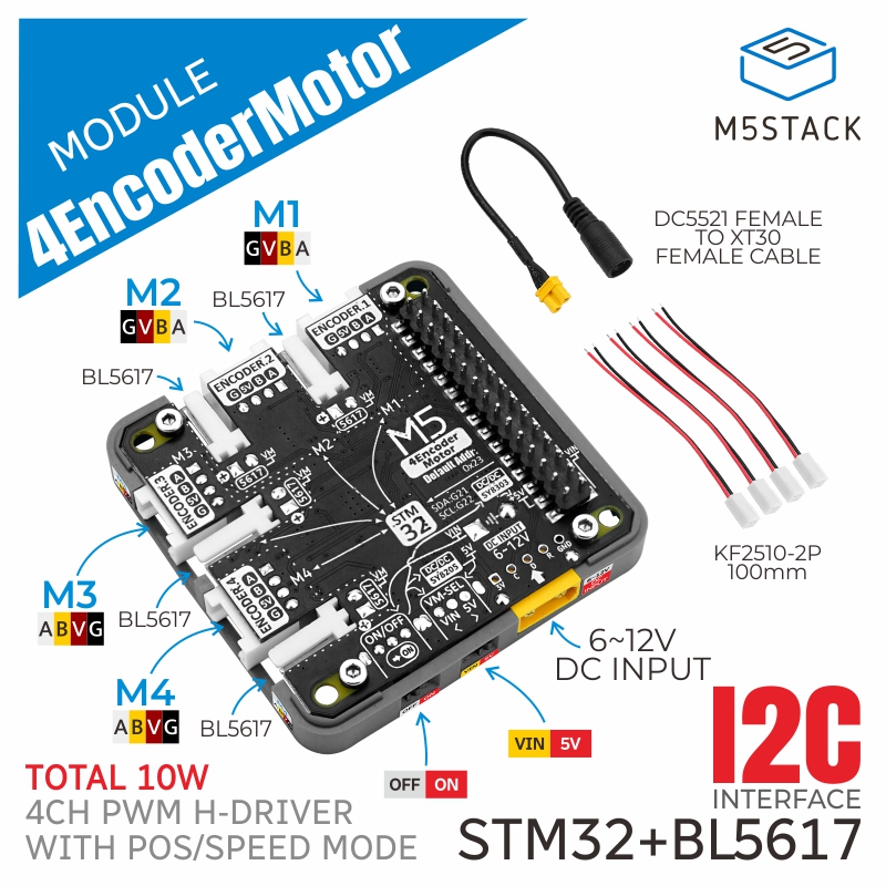 M5Stack 公式 4 チャンネル エンコーダ モーター ドライバー モジュール (STM32F030)