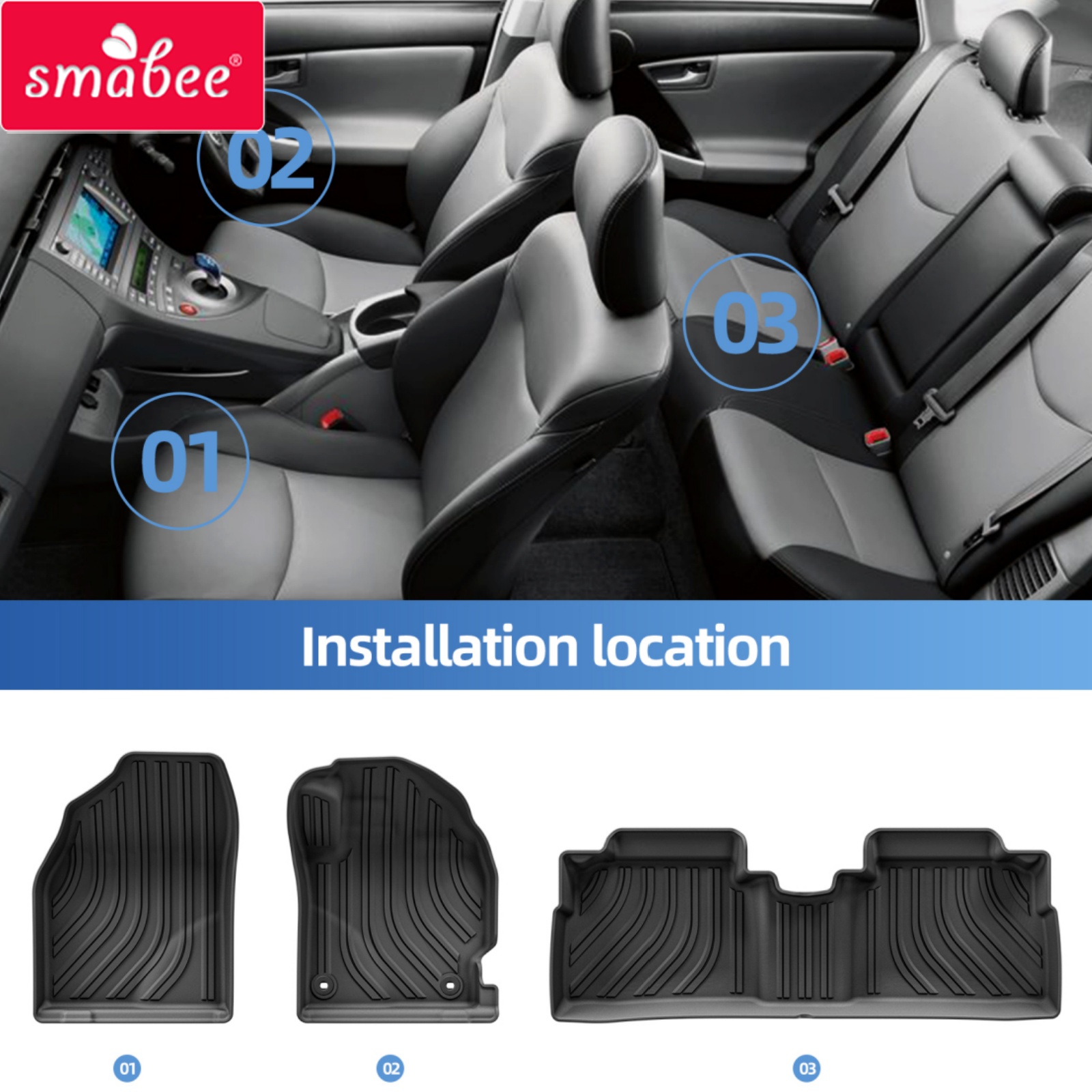 Smabee 右ドライブトヨタプリウス 30 シリーズ ZVW30 2009-2014 5 席燃料バージョン車のフロアマット車のトランクパッド TPE アクセサリー