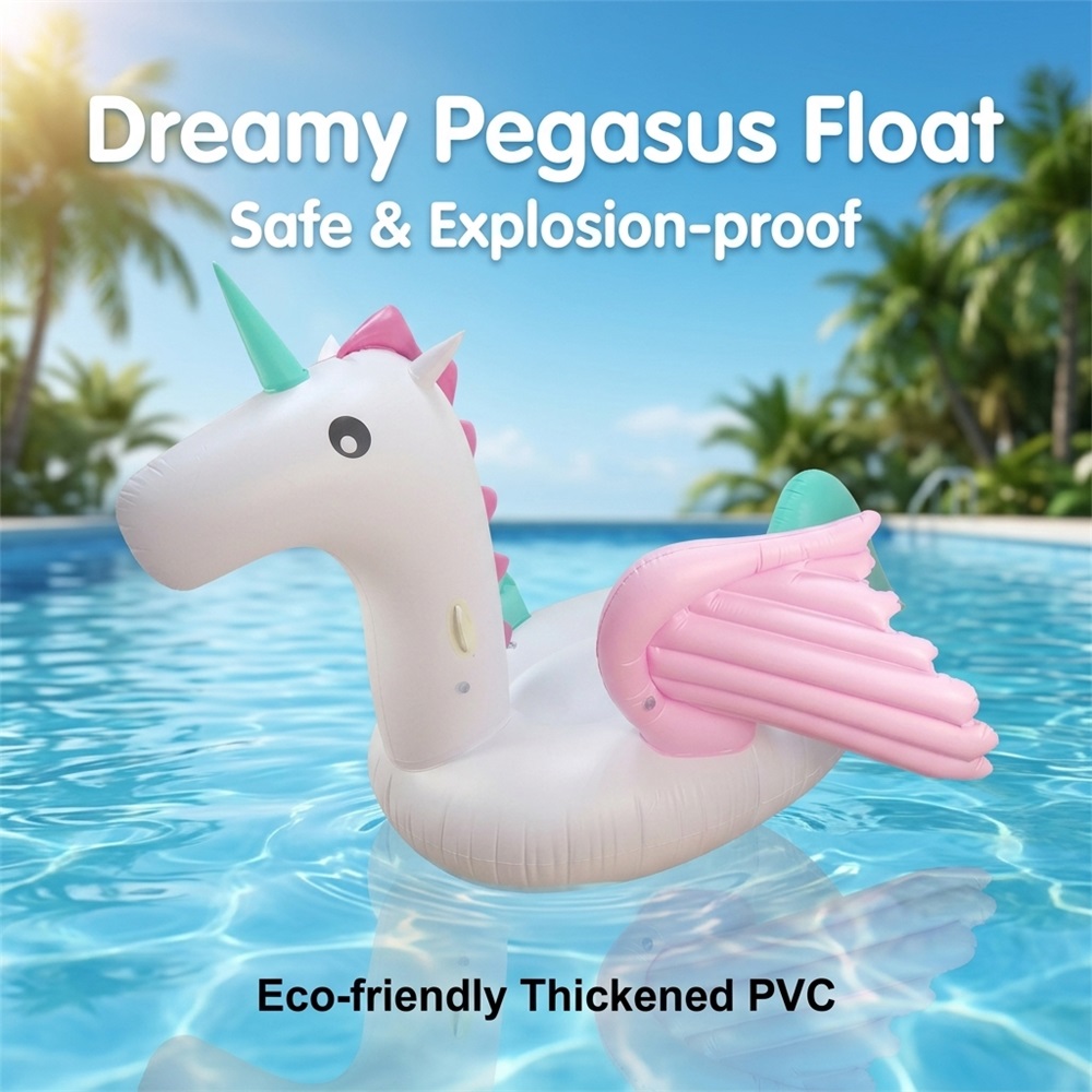 インフレータブルペガサスプールフロート、大人用パステル翼ユニコーン乗用フロート、厚いPVC夏水泳ビーチパーティー写真おもちゃ
