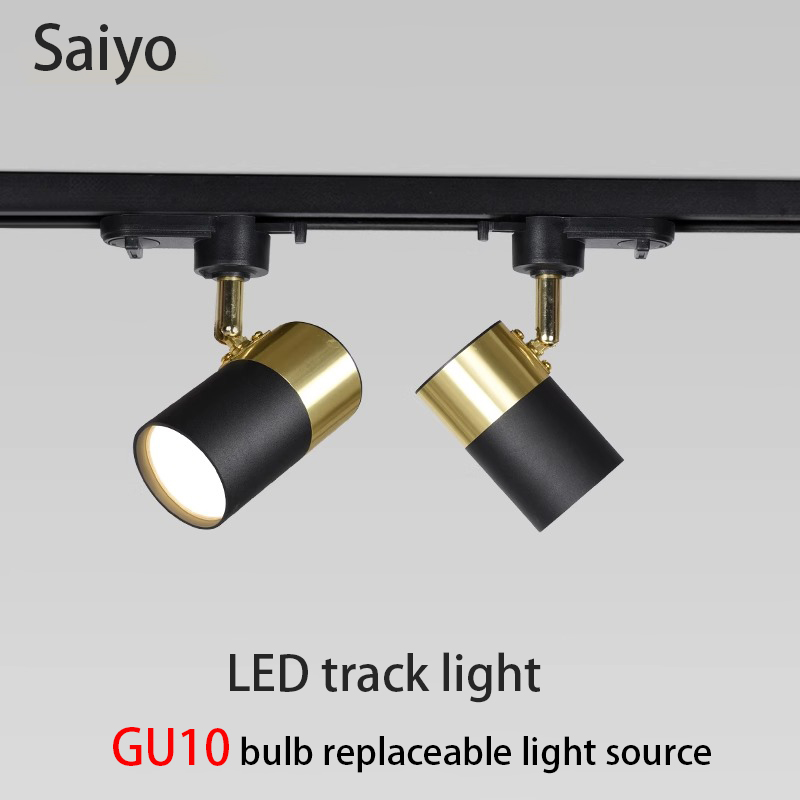 Led トラックライト GU10 電球スポットライトブラックゴールドレール照明器具現代スポットランプ 7 ワット天井 Foco 家庭用衣料品店