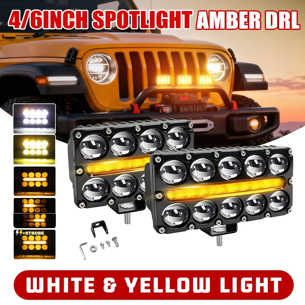 HAOLIDE 8/10 レンズ補助オートバイ Led 作業フォグランププロジェクターヘッドライトストロボ点滅アンバー DRL 12 V 24 V オフロード使用