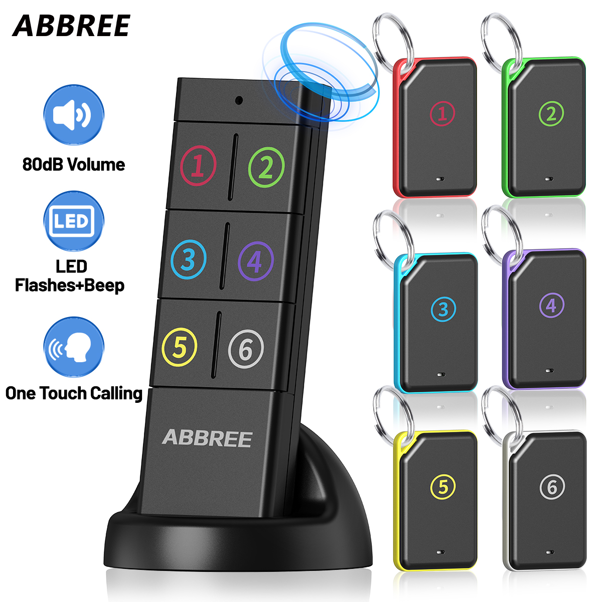 ABBREE KF-106 ワイヤレスキーファインダー RF キーロケーター ペットトラッカー ウォレットトラッカー リモコン 1 RF トランスミッター 6 レシーバー