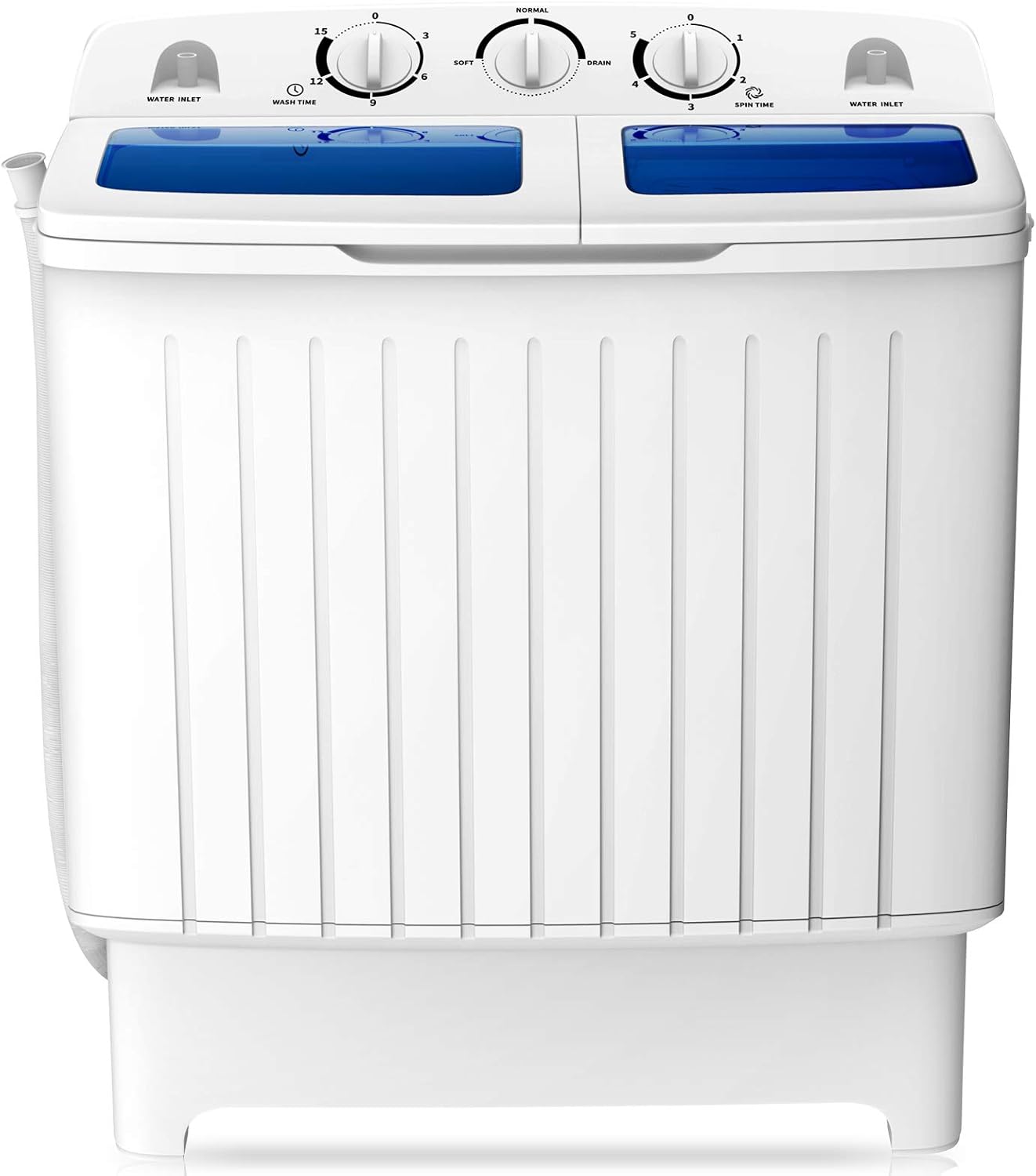 RV/アパート/寮用、プラスチック、ブルーホワイト、容量20ポンドのポータブルツインタブ洗濯機、タイマー制御付き